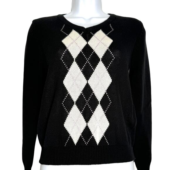 Rumi Neely Sweaters - Boutique Sweater Womens Medium Argyle Knit Classic Preppy Clueless 90's Cotton